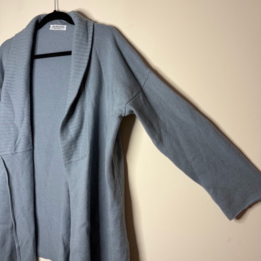 AMINA RUBINACCI Wool Cashmere Blend Baby Blue Open Front Cozy Knit Cardigan - Picture 2 of 8
